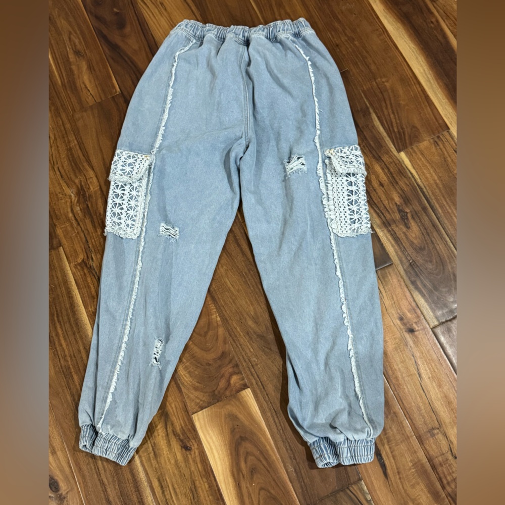 POL Light Blue Denim Joggers with Rope Tie - Picture 4 of 4